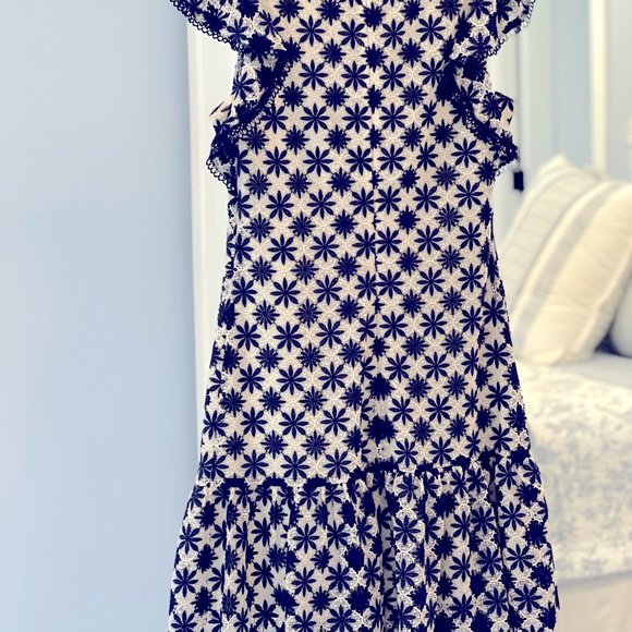 Shoshanna Embroidered Ruffled Dress in Dark Navy and White - Picture 5 of 5